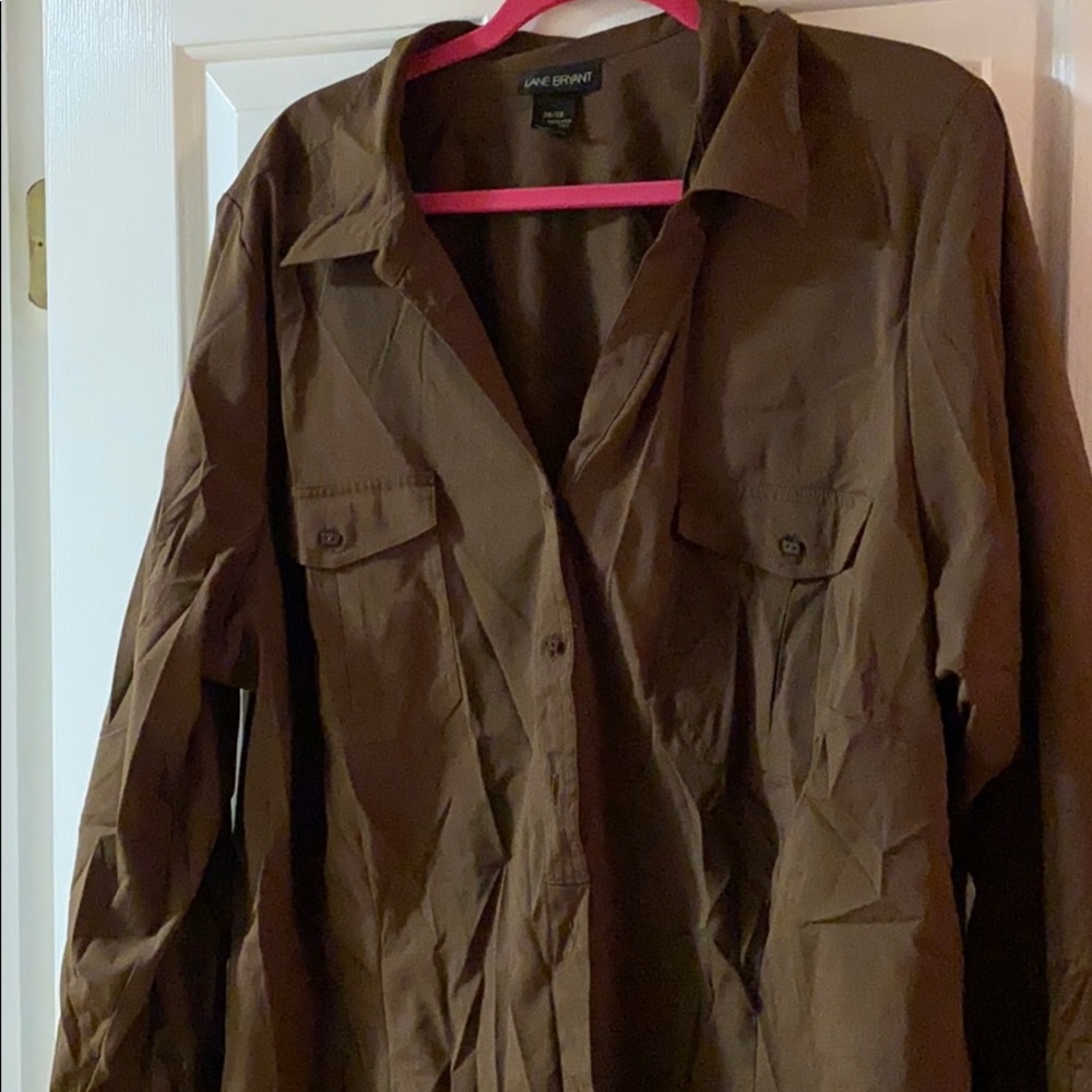 Lane Bryant Brown Long Sleeve Button Down Blouse